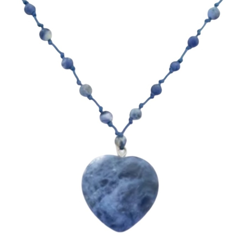Vintage Avon Blue Lapis Crystal Stone Beaded Heart Pendent Necklace